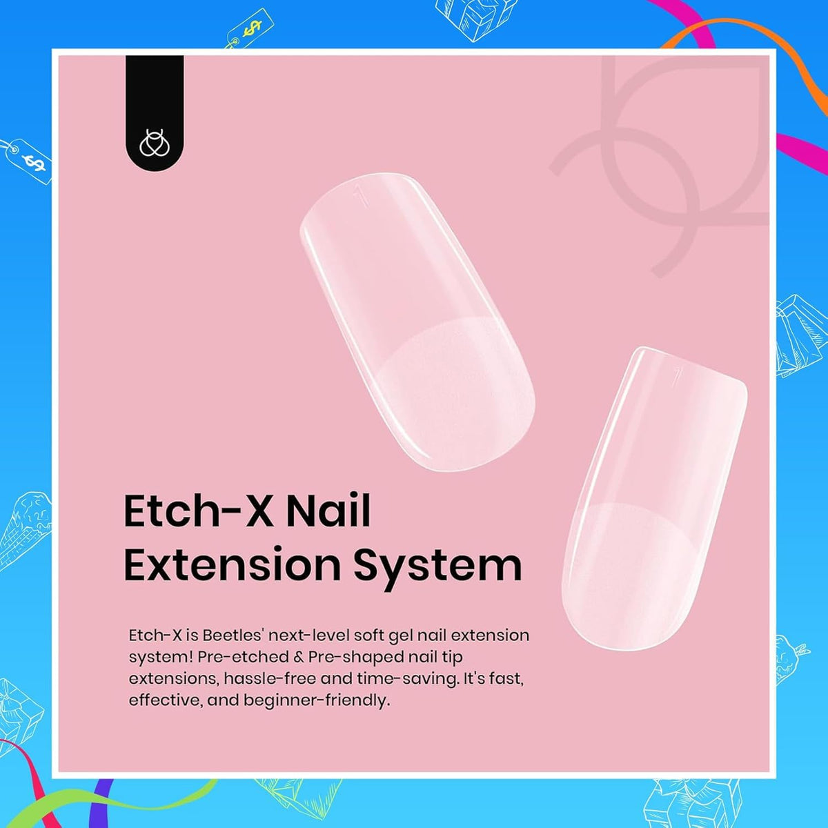beetles Gel Nail Tips Etch-X square short 288Pcs in use on nails