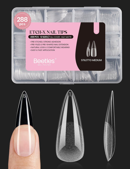 beetles Gel Nail Tips Etch-X stiletto medium 288Pcs front view