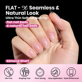 Beetles Gel Nail Tips Flat-X Almond Short in packaging