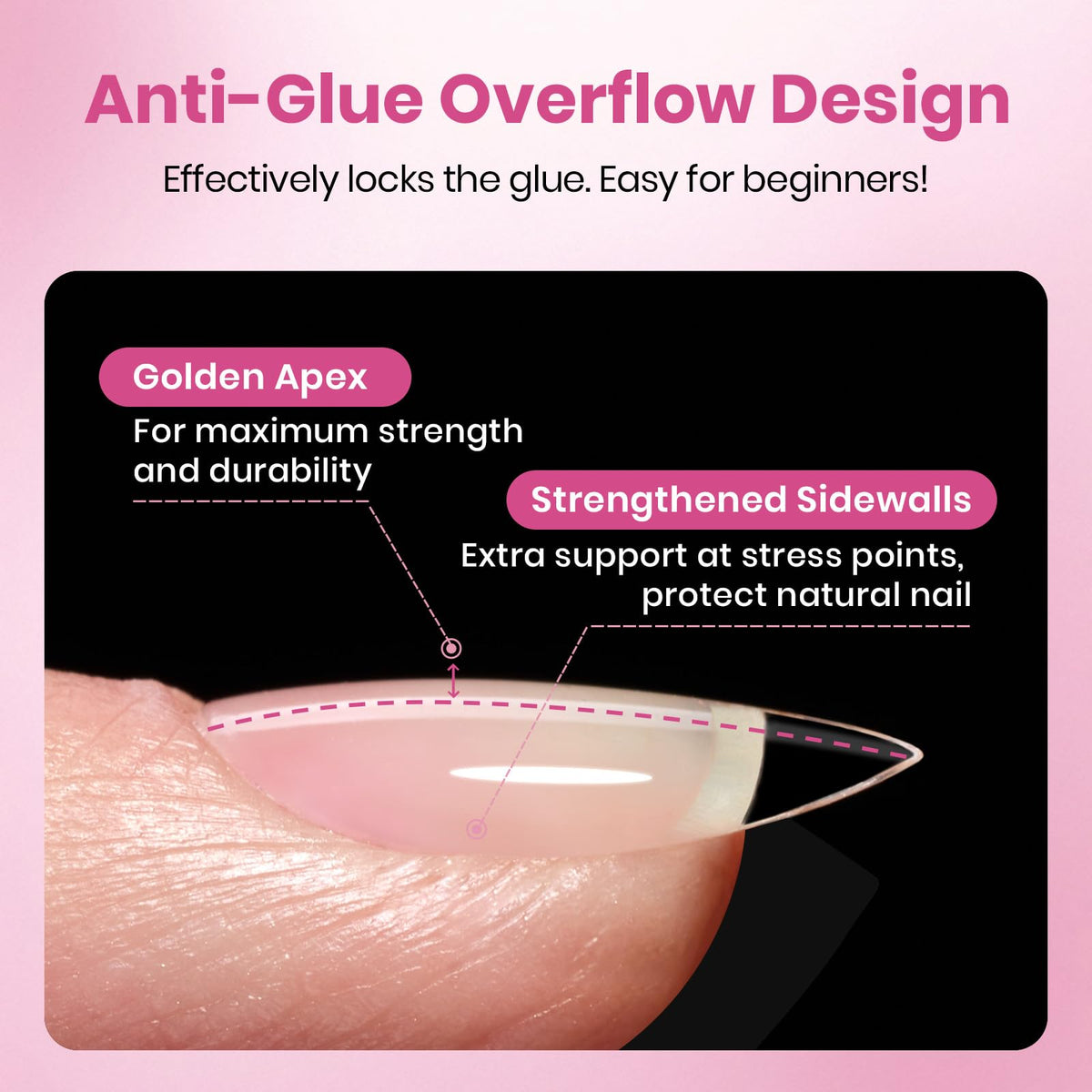 Beetles Gel Nail Tips Flat-X Almond Short with natural nails