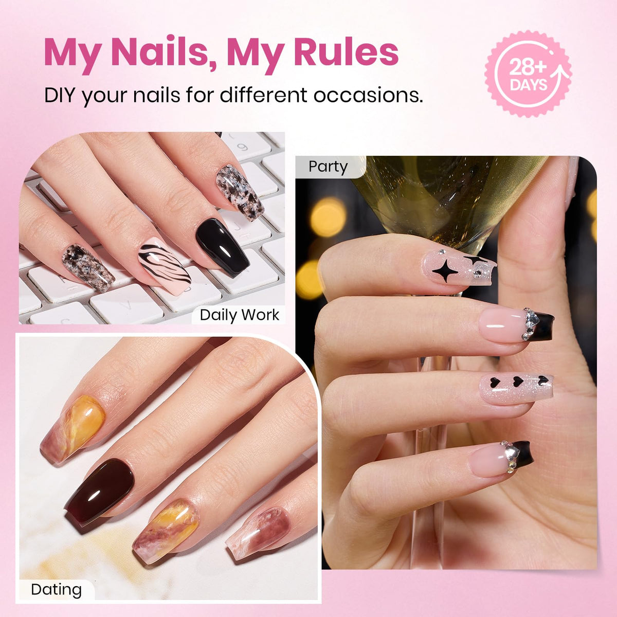 beetles Gel Nail Tips Flat-X Coffin Short showing various sizes