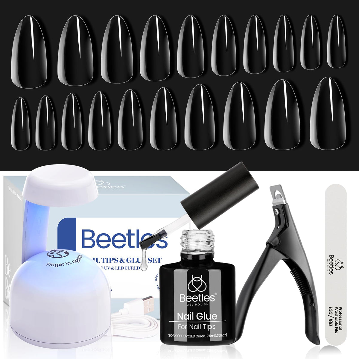 beetles Gel Nail Tips Kit with UV lamp and accessories