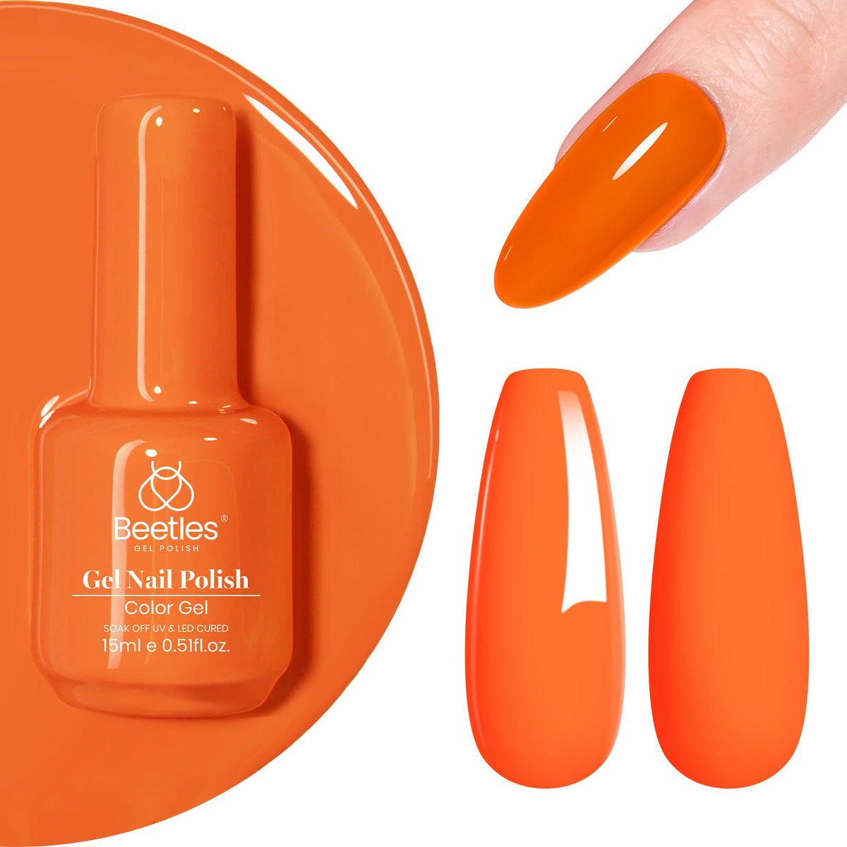 beetles Gel Polish 15ml Bright Coral Orange front view