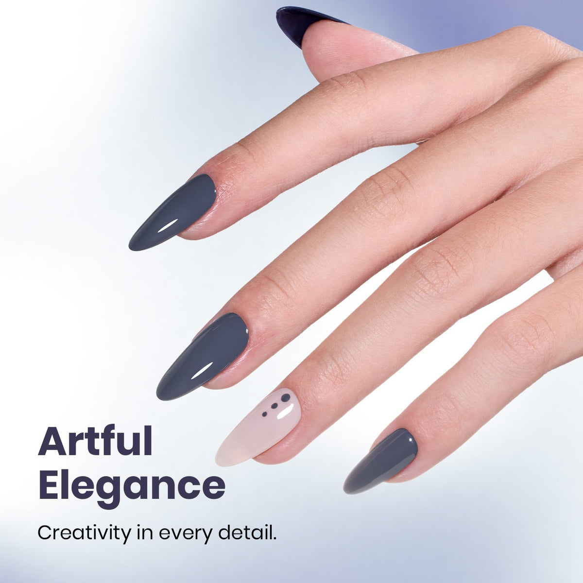 beetles Gel Polish 15ML Navy Crown Blue applied on nails