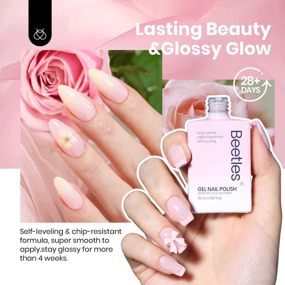 beetles Gel Polish 15ML Nude Pink Gel Nail Polish packaging