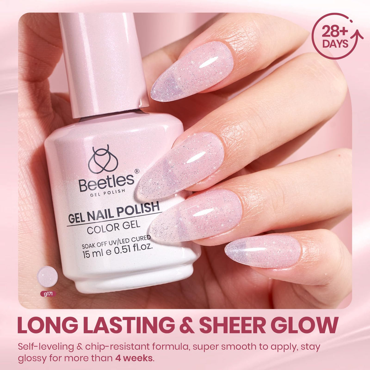 beetles Gel Polish 15ML Shimmer Pink with UV lamp