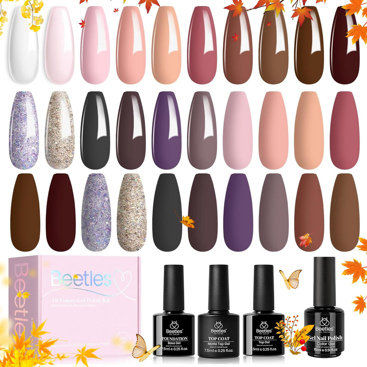 beetles Gel Polish 16 Colours Gel Nail Polish Set packaging front view
