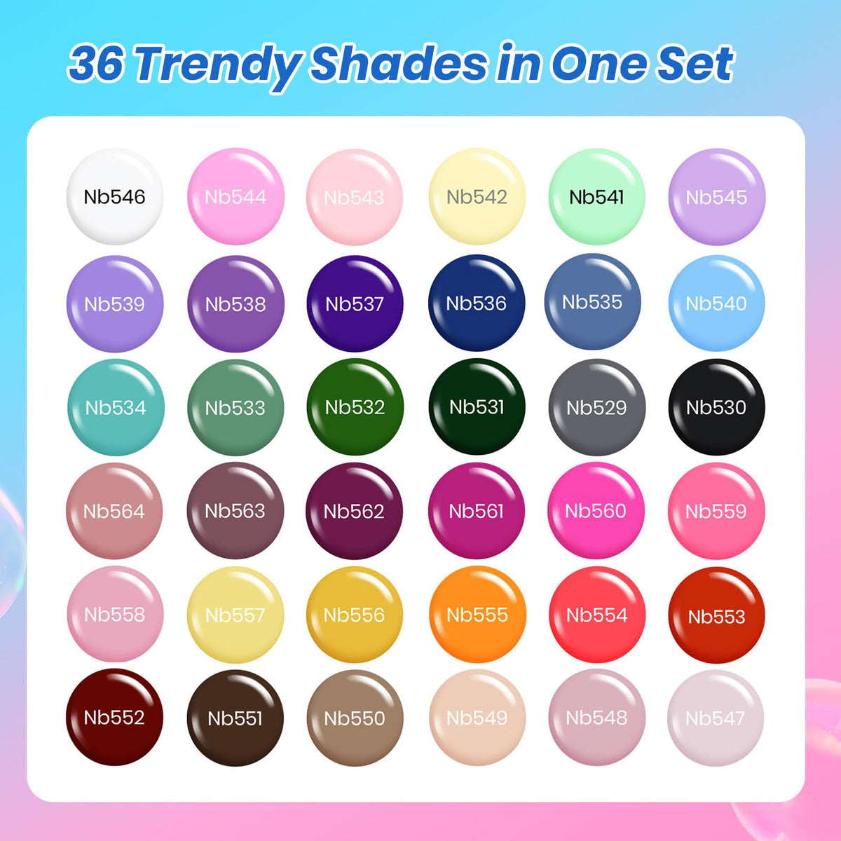 beetles Gel Polish 36 Colors set showing glossy, matte, and cat eye top coats