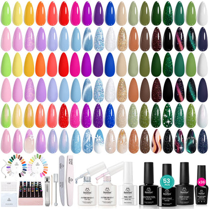beetles Gel Polish 53PCS set featuring 36 gel nail polish colours