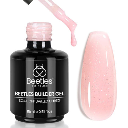 beetles Gel Polish 8-in-1 Builder Nail Gel in shimmer pink glitter