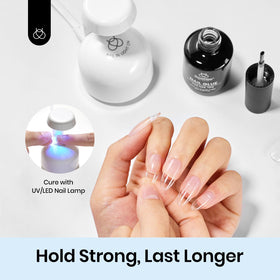 Beetles Gel Polish 9 in 1 Nail Glue applied on false nails