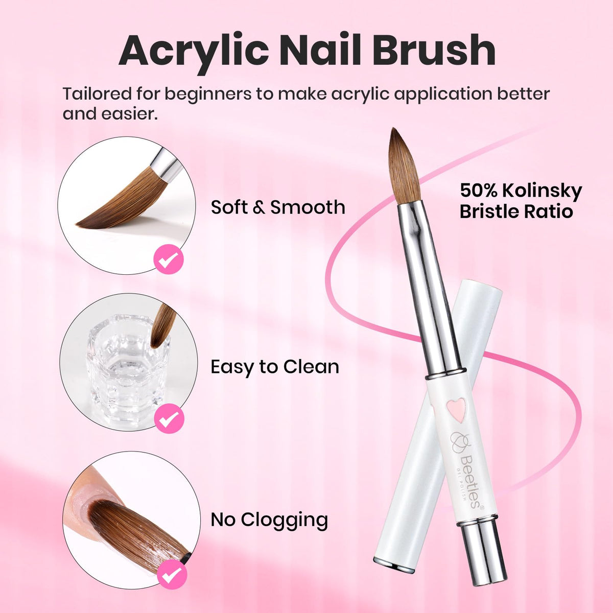 beetles Gel Polish Acrylic Nail Brush Kolinsky Hair side view