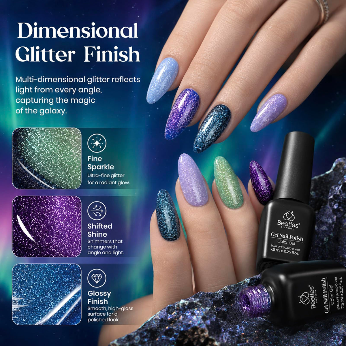 beetles Gel Polish application of glitter gel nail polish on nails