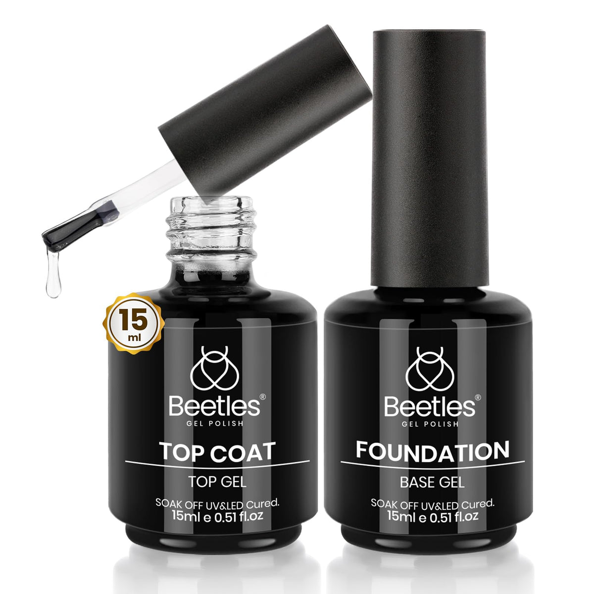 beetles Gel Polish Base and Top Coat Set 15ml front view