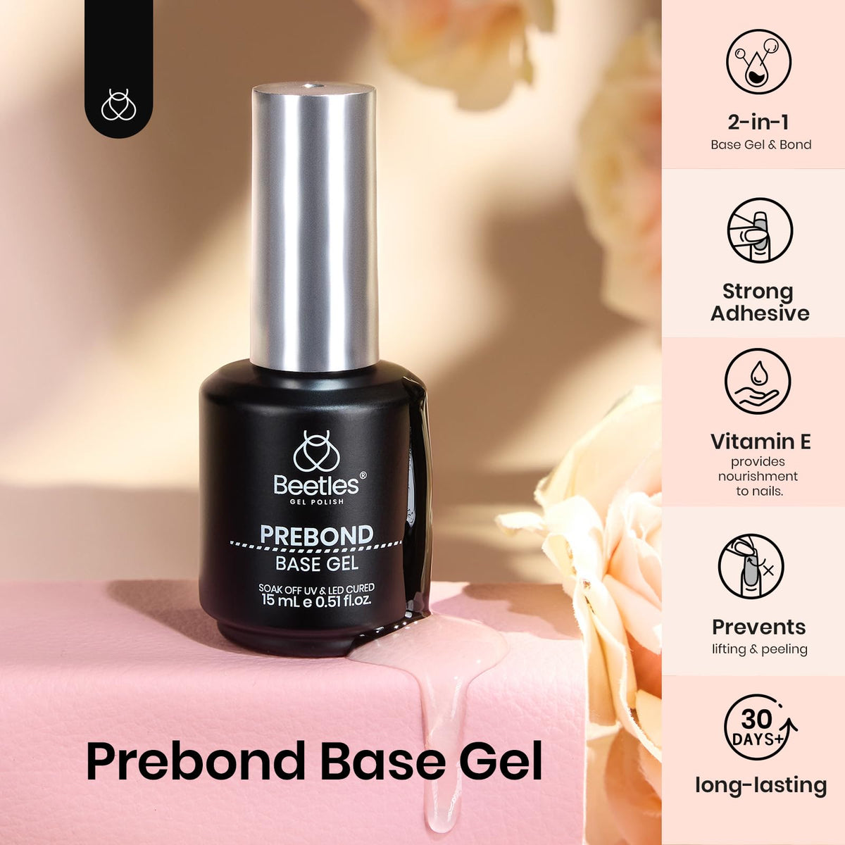 beetles Gel Polish Base Coat 15ml bottle side view