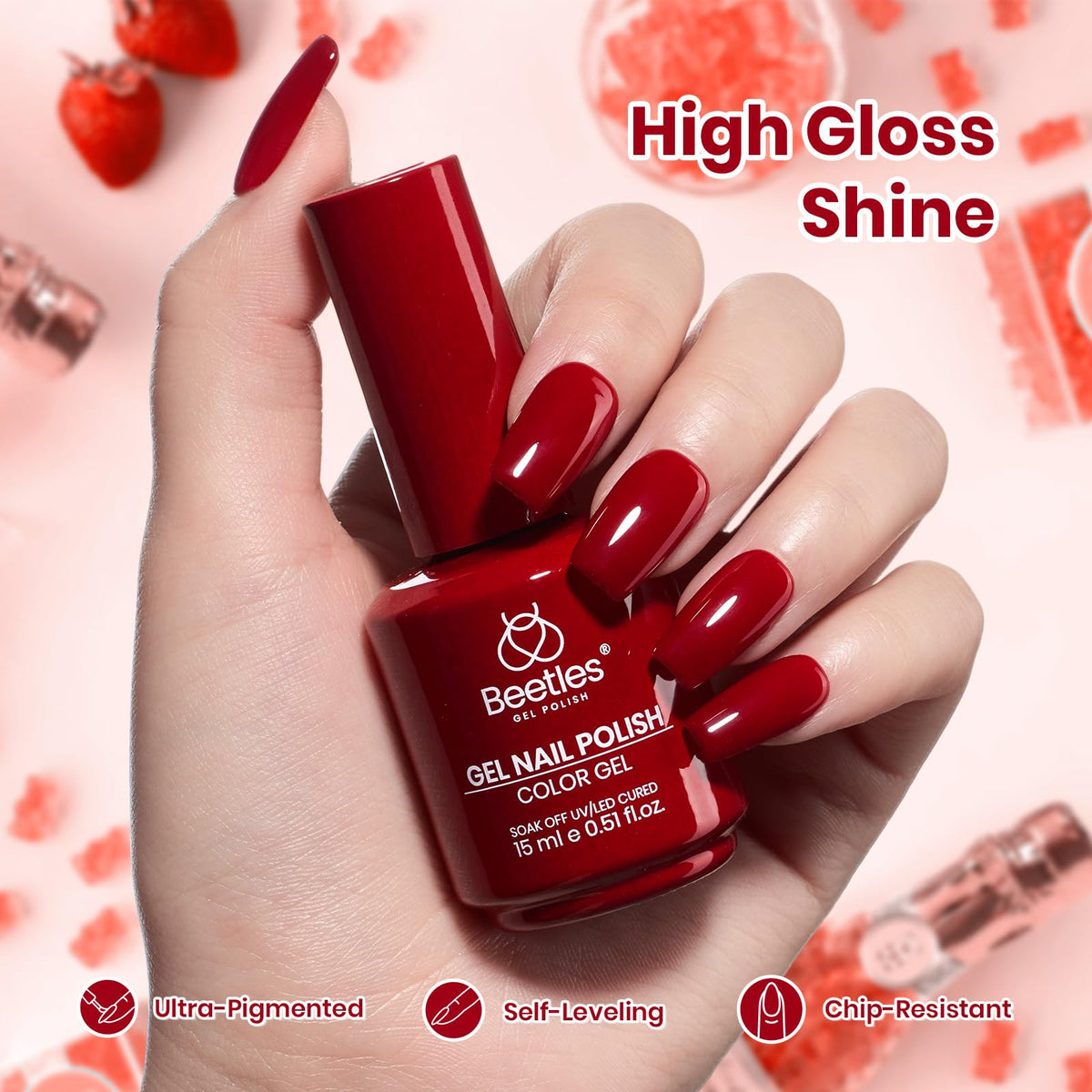 beetles Gel Polish Berry Naughty red gel polish with LED lamp