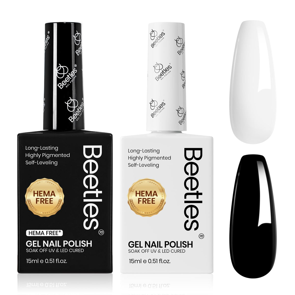 beetles Gel Polish Black and White Gel Polish Set 15ml front view