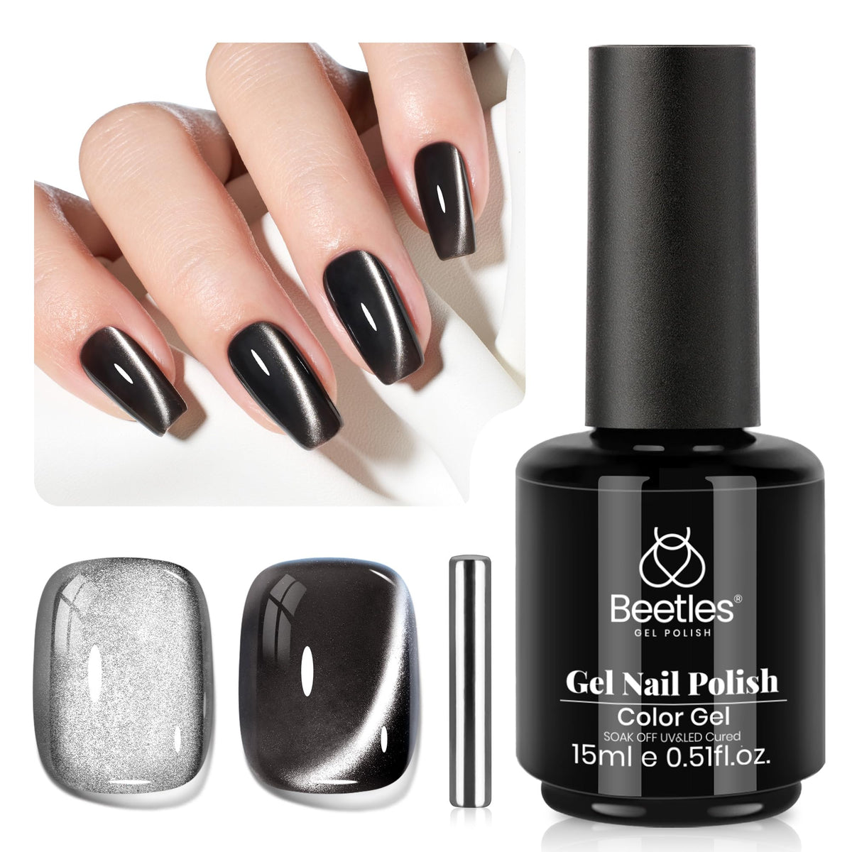 beetles Gel Polish Black Cat Eye Gel Polish 15ML front view