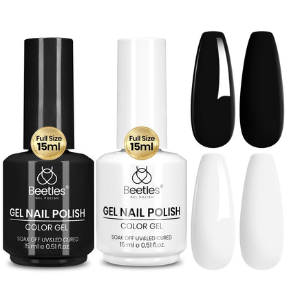 beetles Gel Polish Black White Set 15ml front view