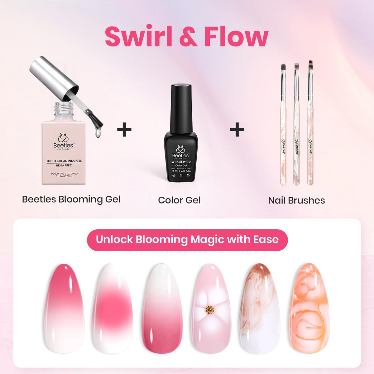 beetles Gel Polish blooming gel and white gel close-up