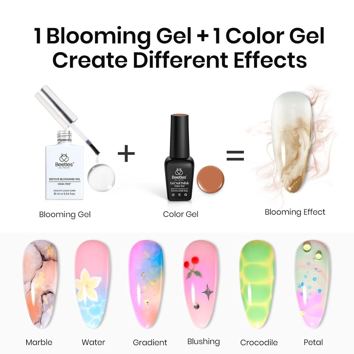 beetles Gel Polish Blooming Gel with floral nail art design