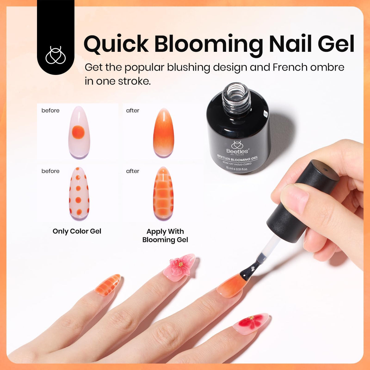 beetles Gel Polish Blooming Gel with nail art brush
