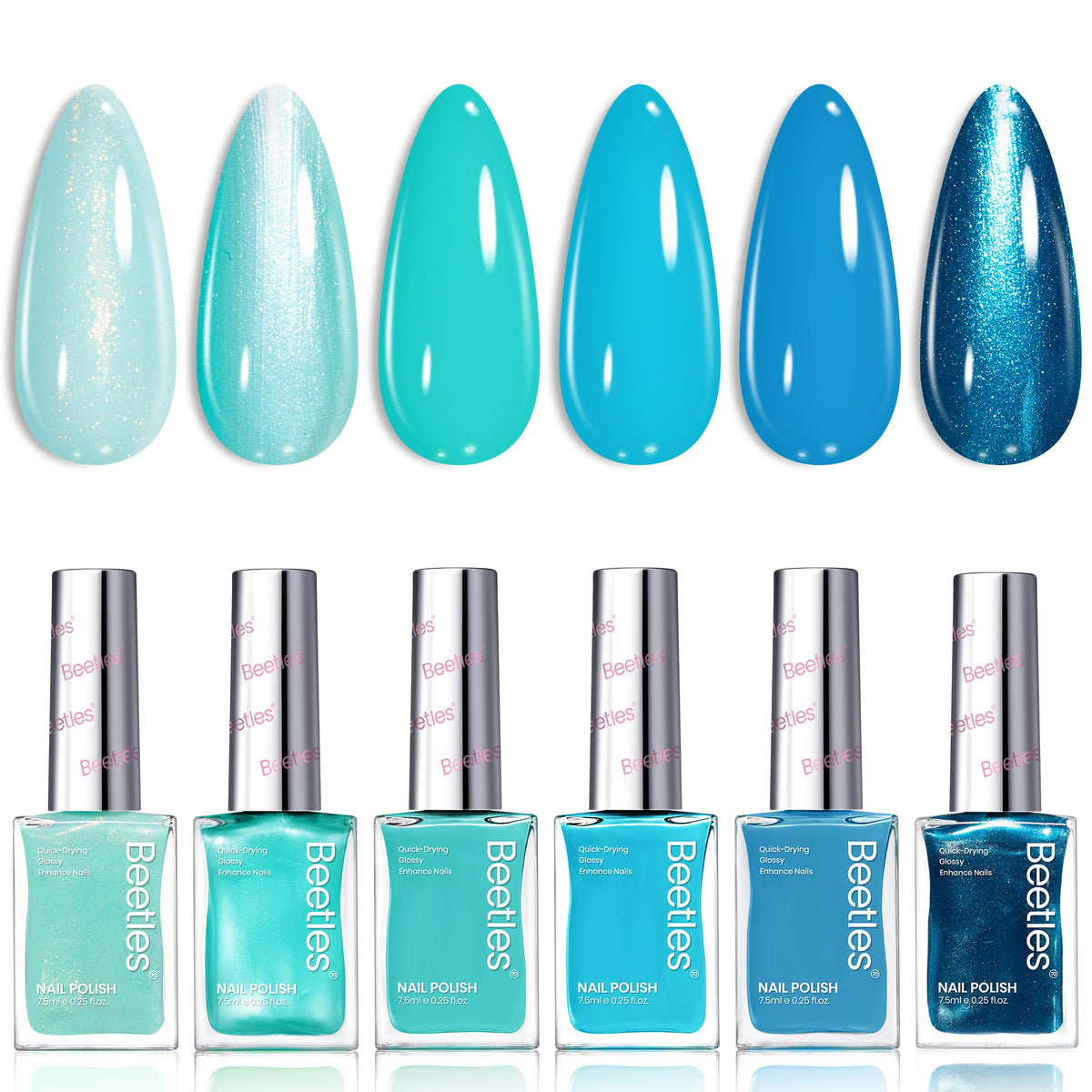 beetles Gel Polish Blue Nail Polish Set front view with six colours