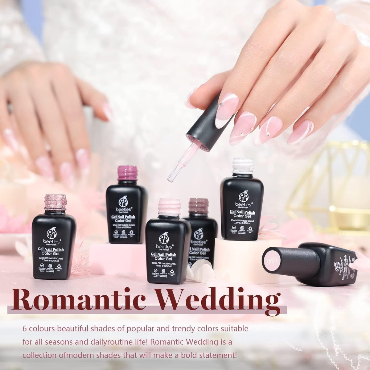beetles Gel Polish bottles showing shades of pink and mauve