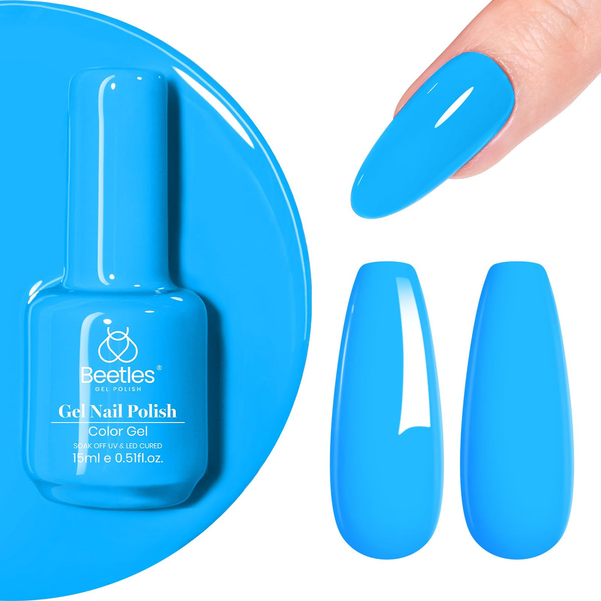beetles Gel Polish Bright Blue Gel Nail Polish 15ML front view