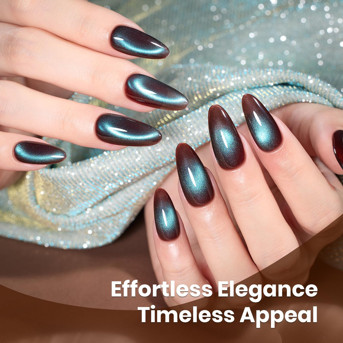 beetles Gel Polish Brown Cat Eye Gel Nail Polish 15ML swatch on nails