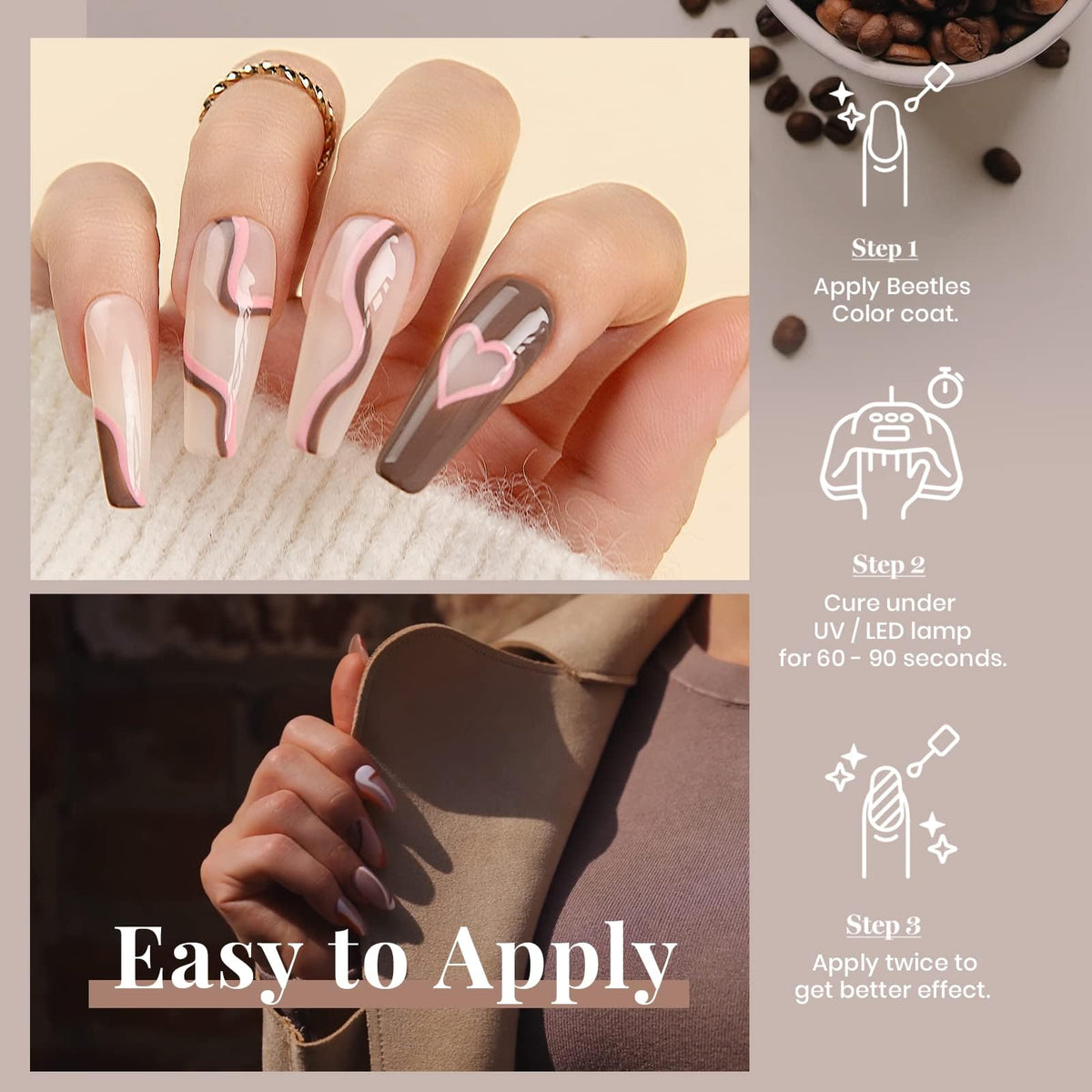 beetles Gel Polish Brown Gel Nail Polish 15ML glossy finish on nails