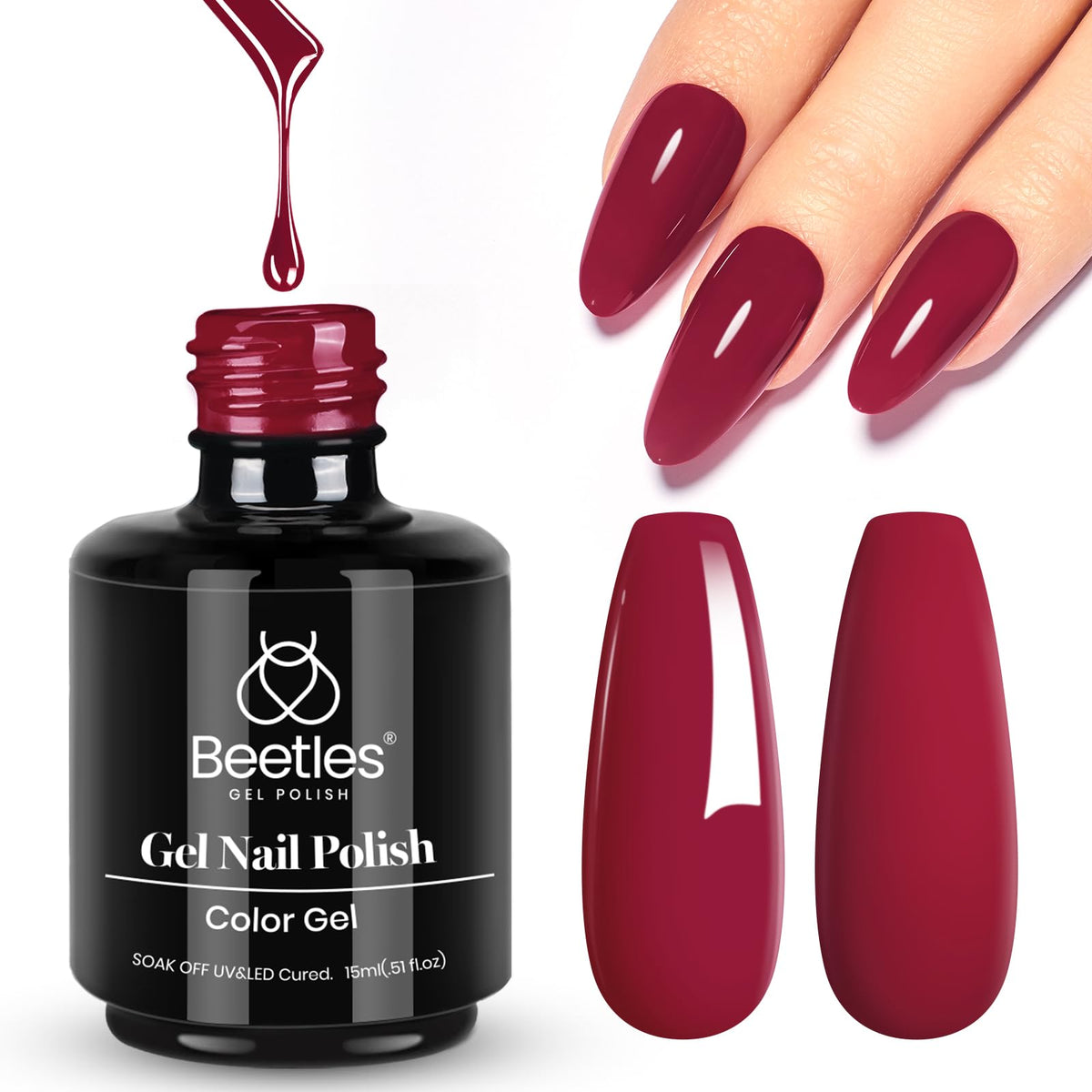 beetles Gel Polish Burgundy Gel Nail Polish 15ML front view