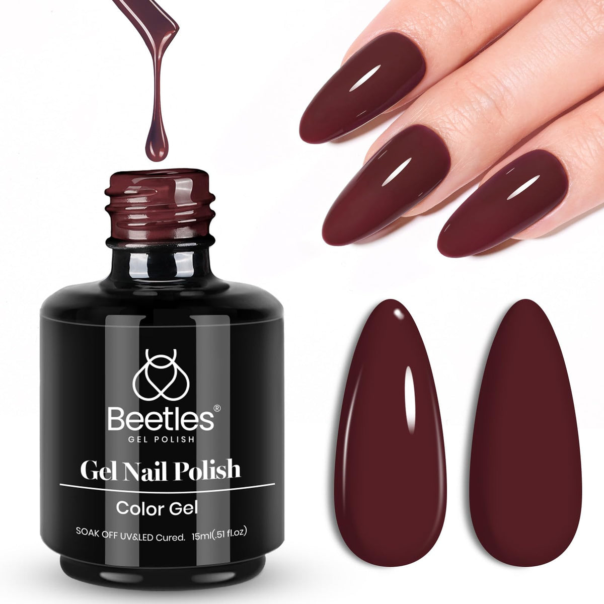 beetles Gel Polish Burgundy Gel Nail Polish 15ml with nail tools