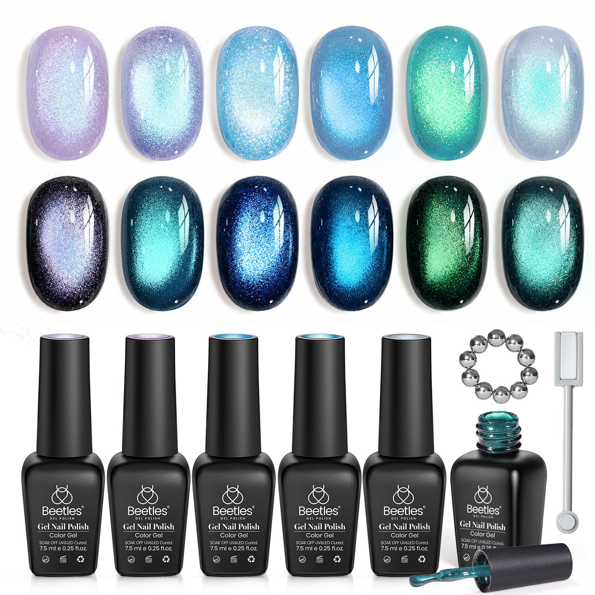 beetles Gel Polish Cat Eye Gel Nail Polish Set front view with six colours