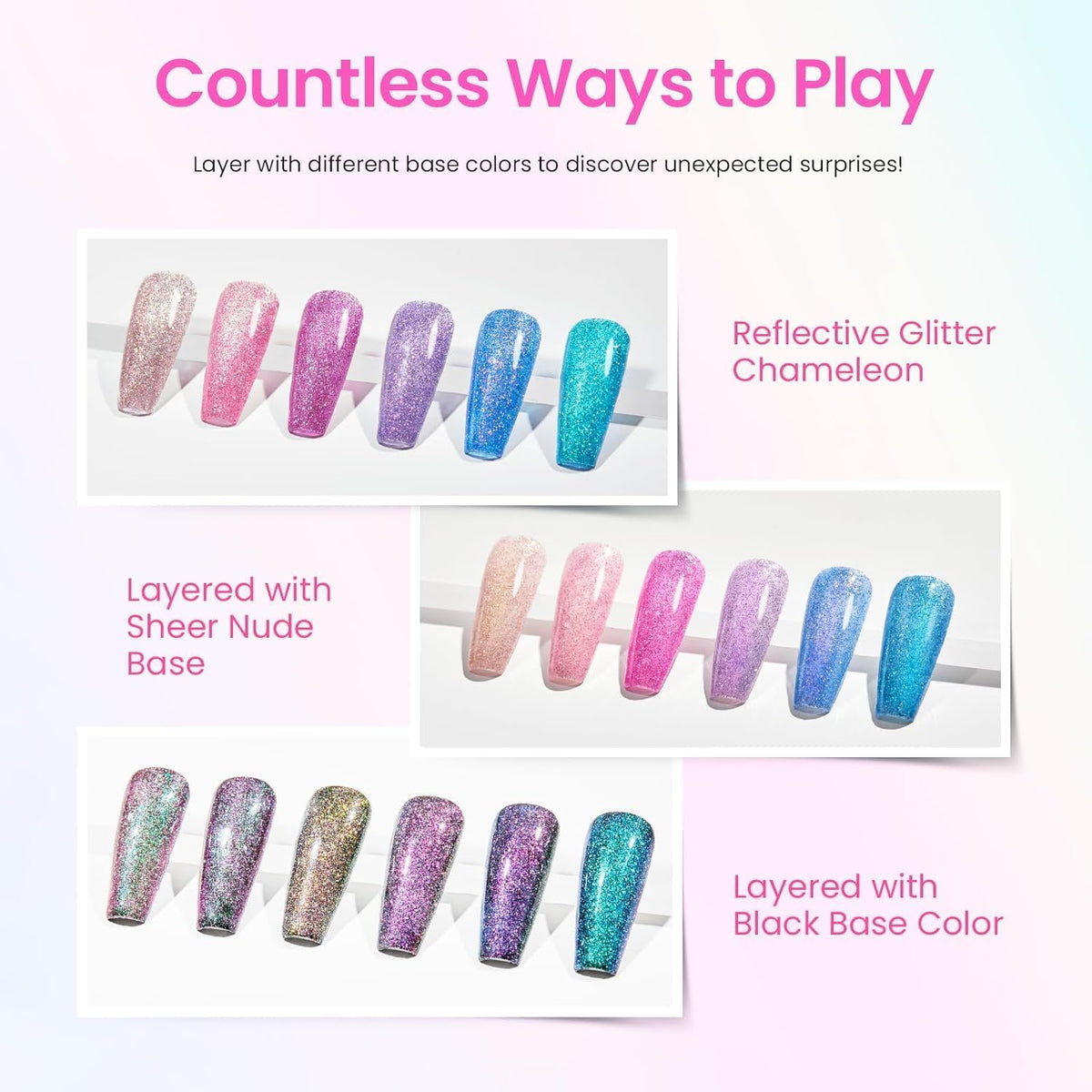 beetles Gel Polish Chameleon Gel Nail Polish Set close-up of colours
