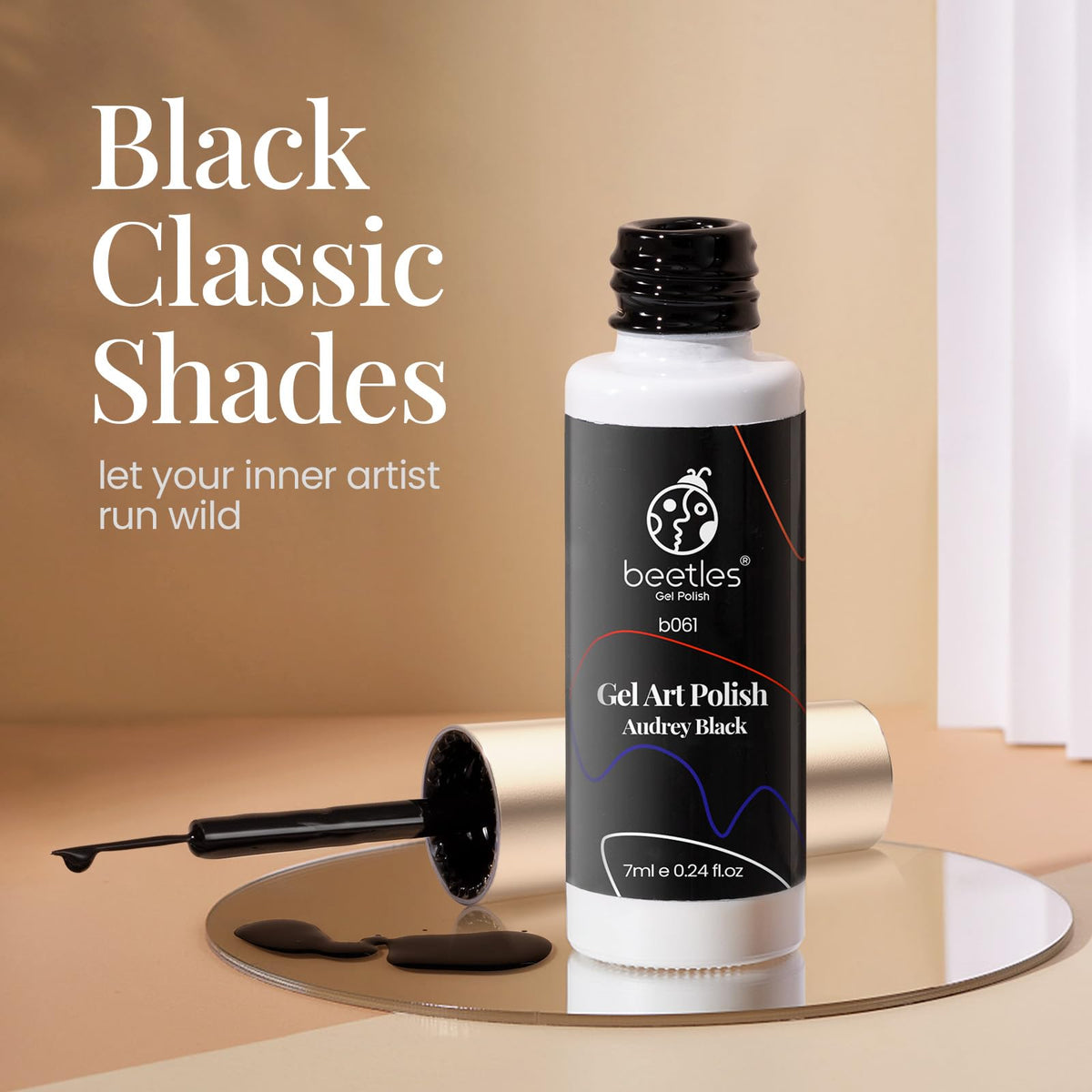 beetles Gel Polish Classic Black 7ml with built-in brush