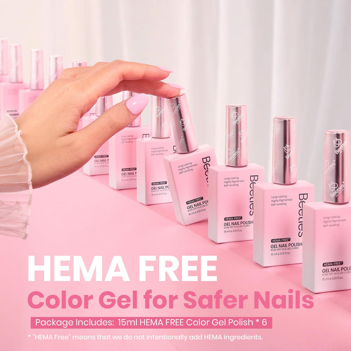 beetles Gel Polish close-up of pink gel nail polish bottles