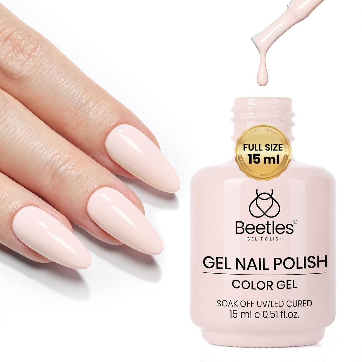 beetles Gel Polish Creamy Almond with nail tools