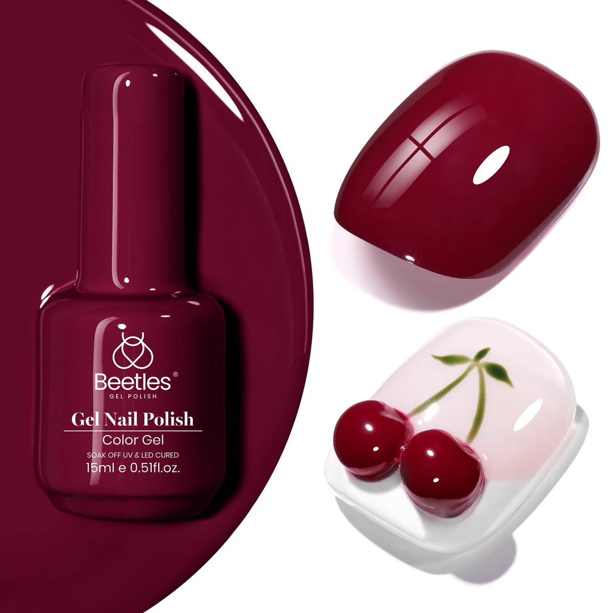 beetles Gel Polish Dark Red Gel Nail Polish 15ML front view