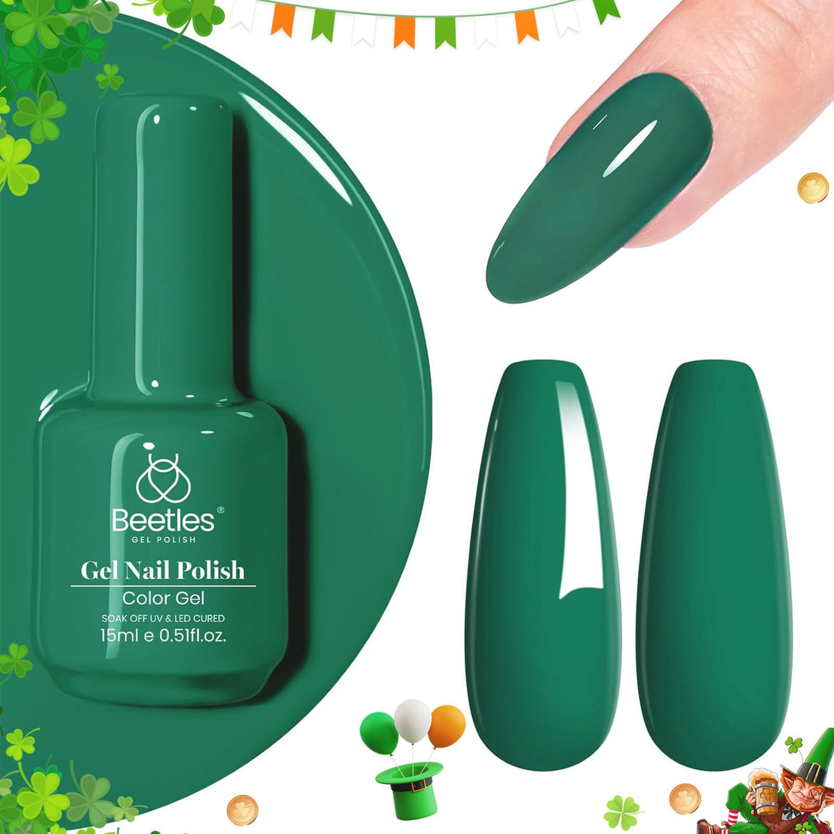 beetles Gel Polish Emerald Green Gel Nail Polish 15ML application process