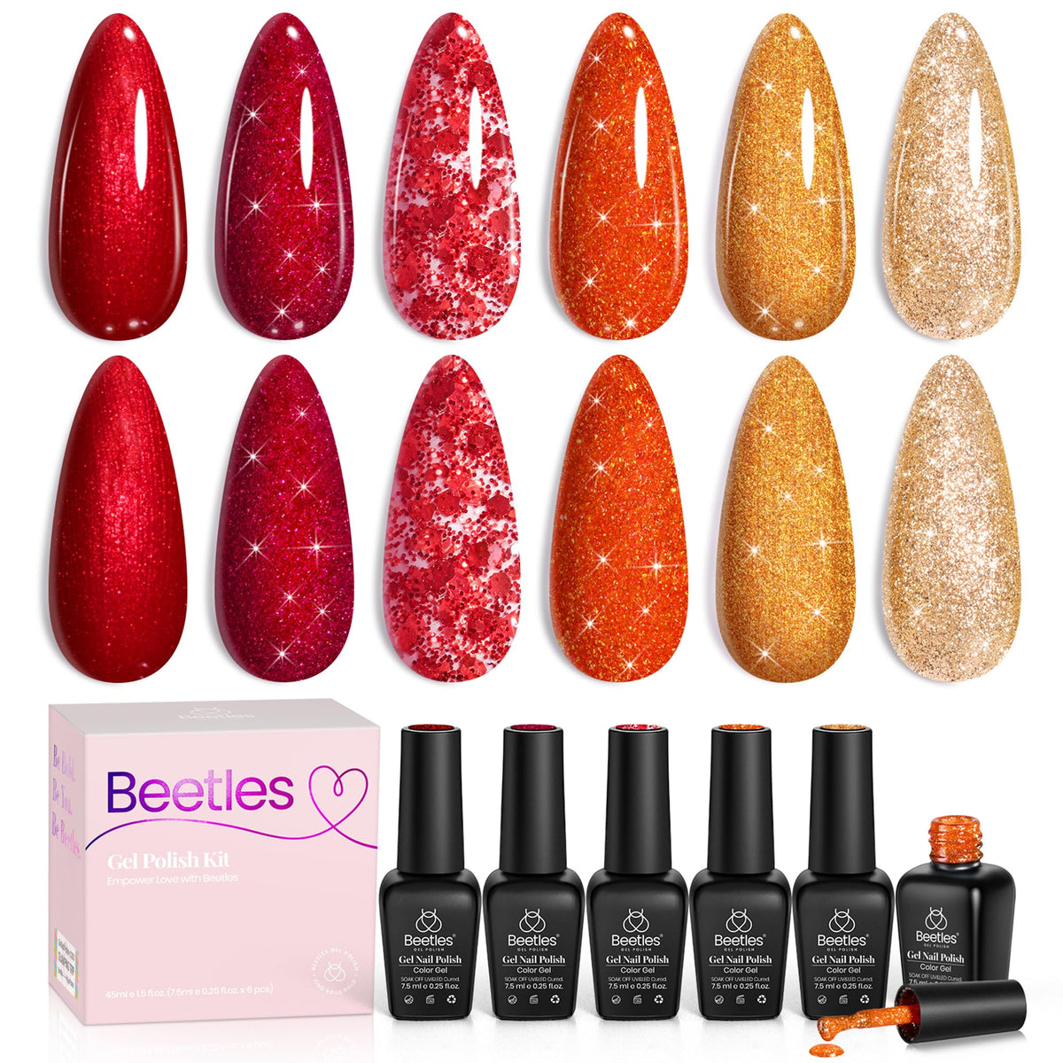 beetles Gel Polish Fall Glitter Set front view with six bottles