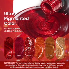 beetles Gel Polish Fall Glitter Set red orange gold glitter close-up