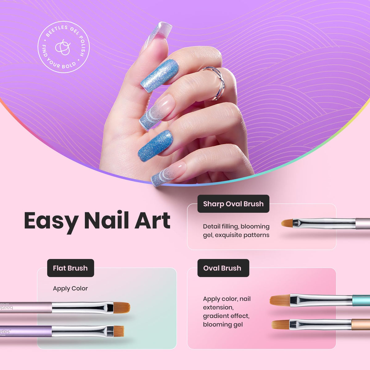 beetles Gel Polish Flat Brush and Ombre Nail Brush