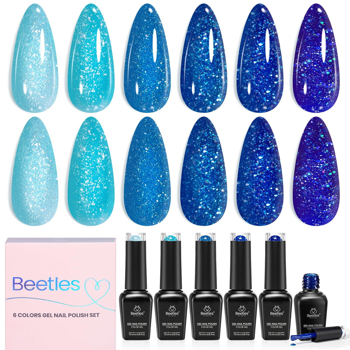 beetles Gel Polish Glacier Diamond Blue Gel Nail Polish Set six colours