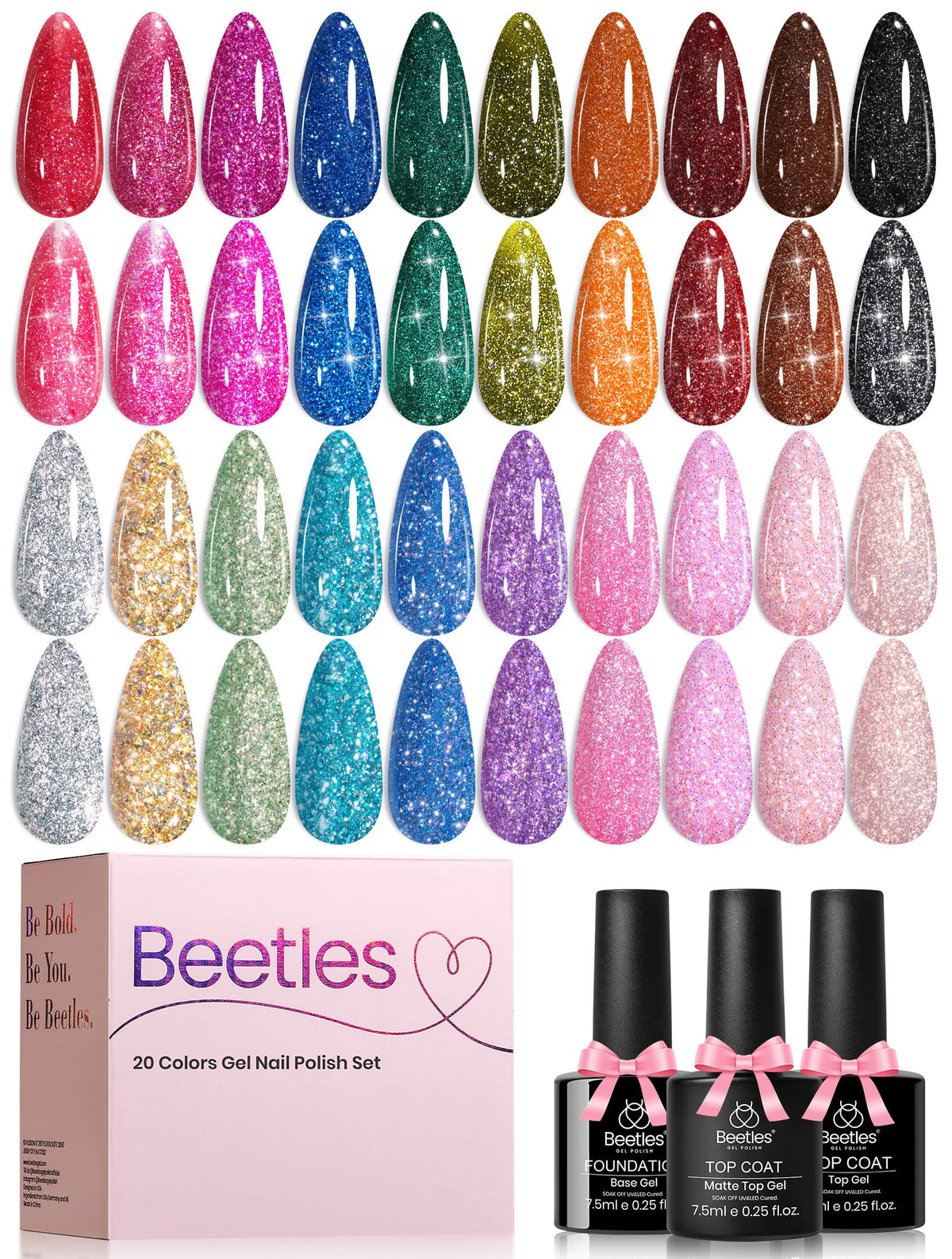 beetles Gel Polish Glitter Gel Nail Polish Set with 20 colours