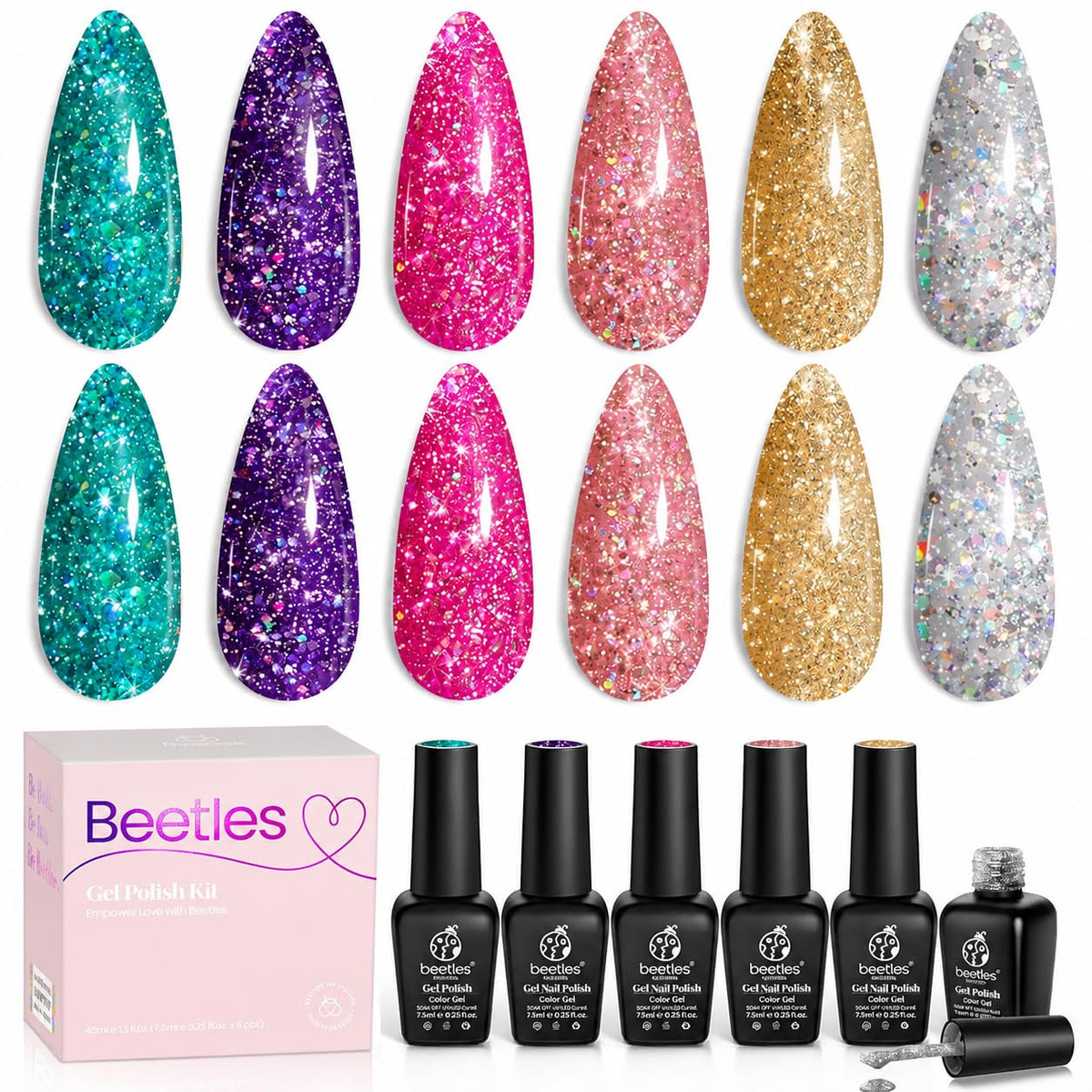 beetles Gel Polish Glitter Gel Set six bottles front view