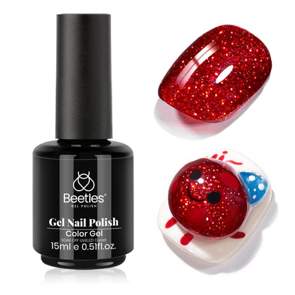 beetles Gel Polish Glitter Red Gel Nail Polish front view 0.5Oz