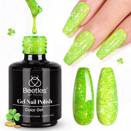 beetles Gel Polish Green Glitter Gel Nail Polish front view
