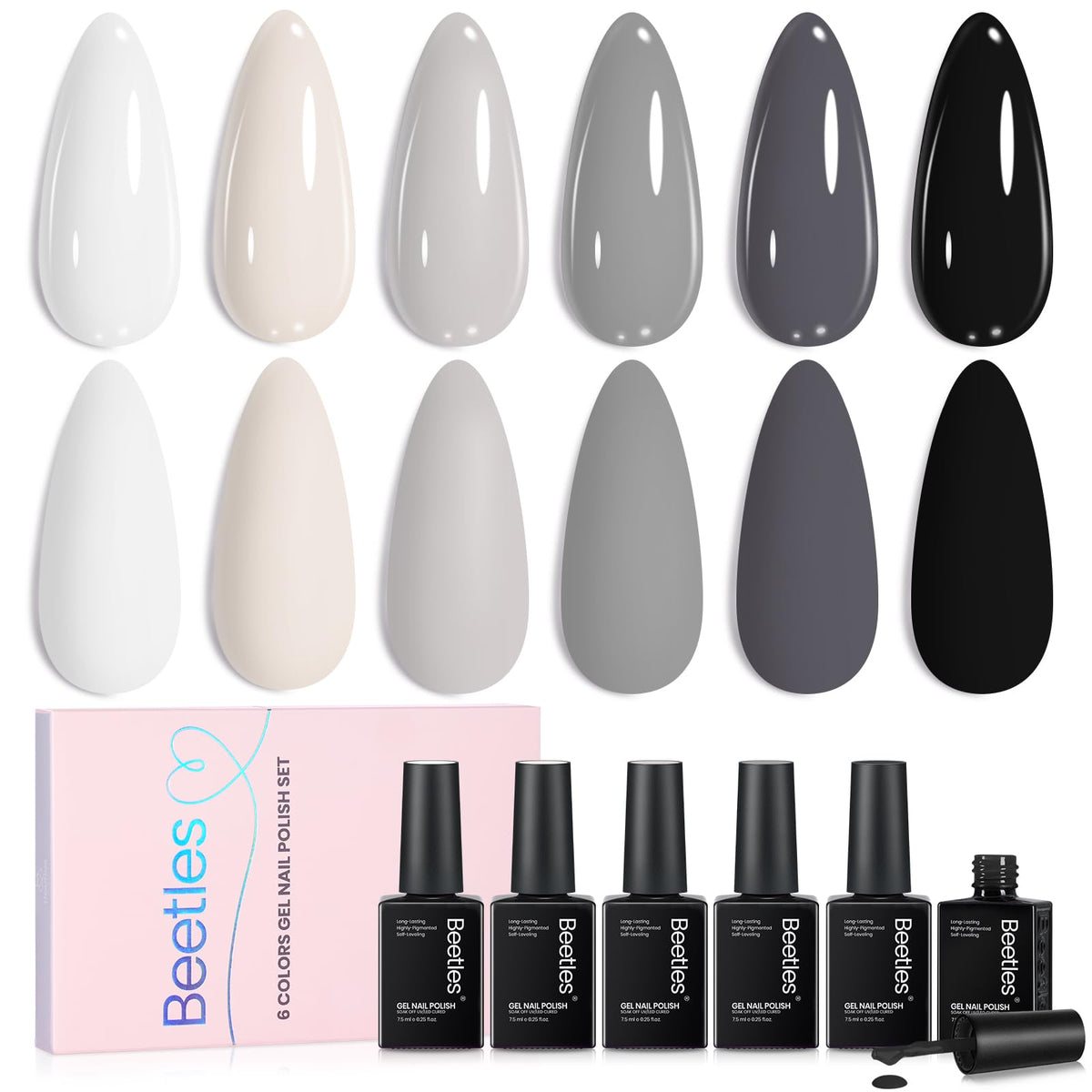 beetles Gel Polish Grey Gel Polish Set front view with six colours