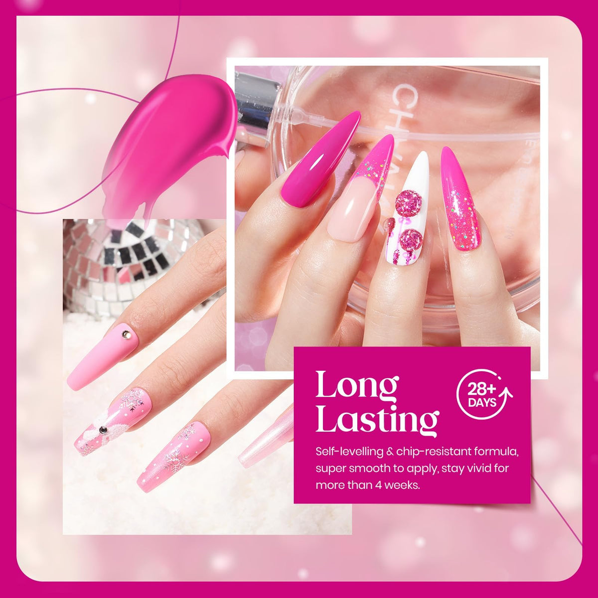 beetles Gel Polish Hot Pink d714 bottle close-up